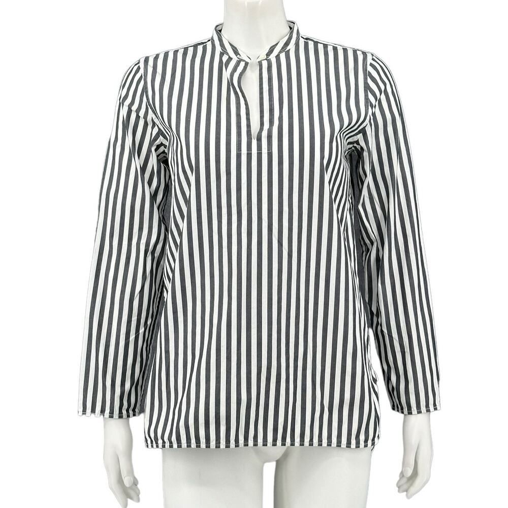 Everlane Top Womens 6 Gray White Stripe Popover 100% Cotton Office Work Preppy